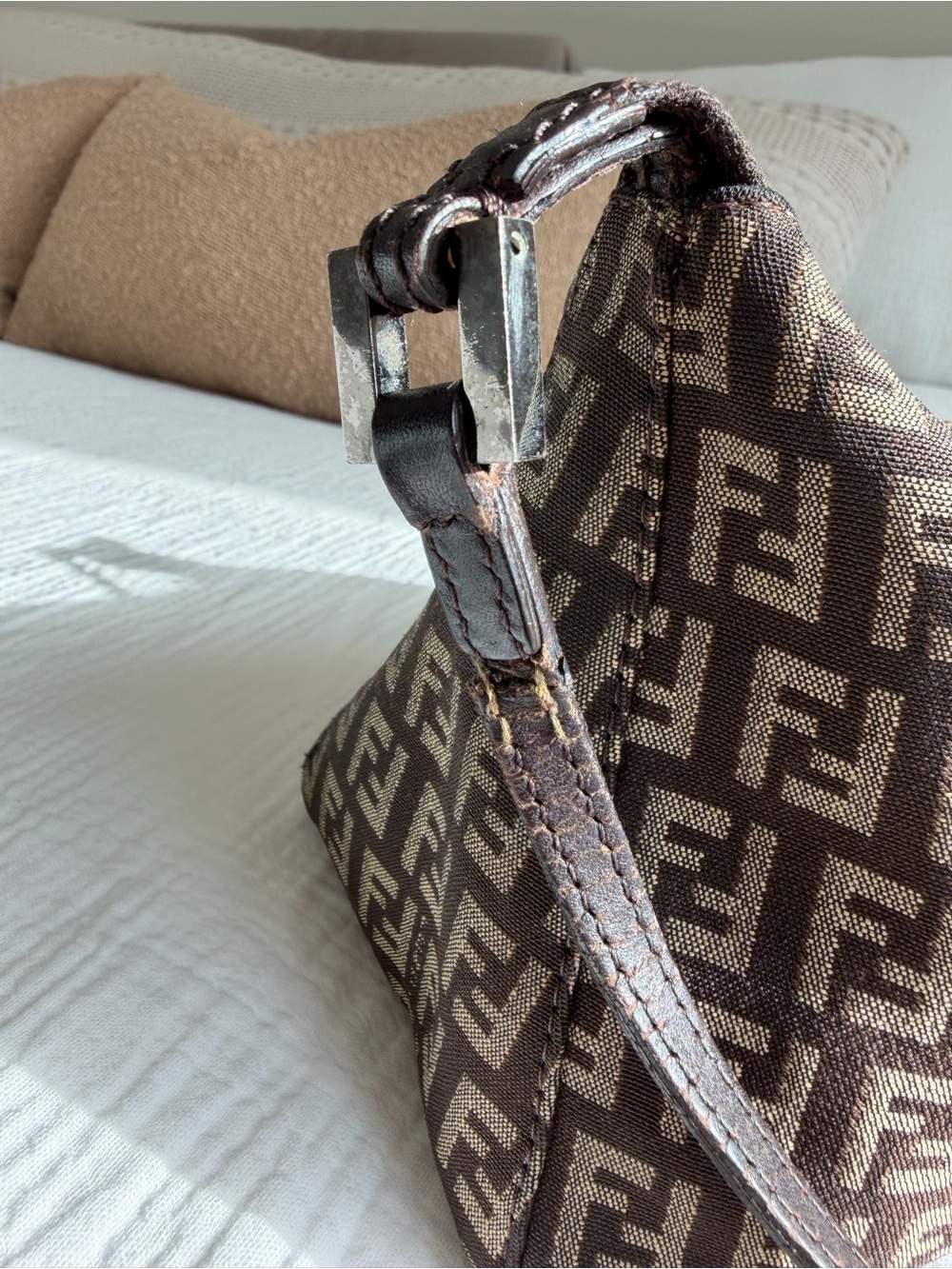 Vintage Fendi Zucca Zucchino Baguette Shoulder Bag, Authentic w/ COA - Picture 9 of 14